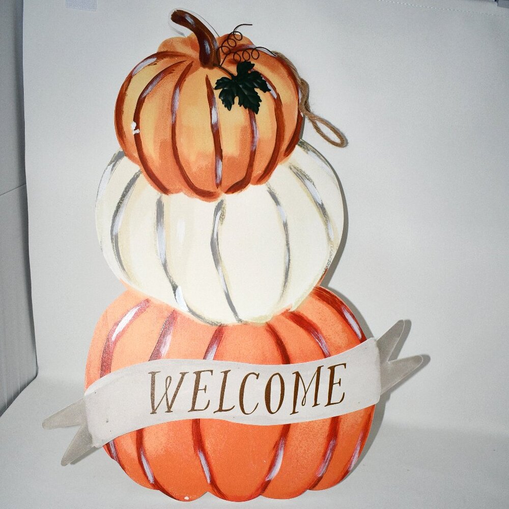 Mud Pie Festive Fall Collection Welcome Pumpkin Stack Door Hanger #40060127 NWT